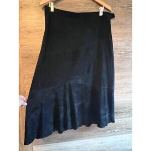Vintage Midi Skirt black size 14 Strechy Faux suede Elastic waist Grunge Goth